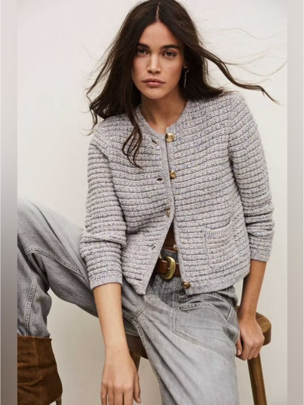 ba&sh Bash Guspa Multicolor Tweed Cardigan Jacket Gray Pastel Multi | size 1 / S - Picture 3 of 16